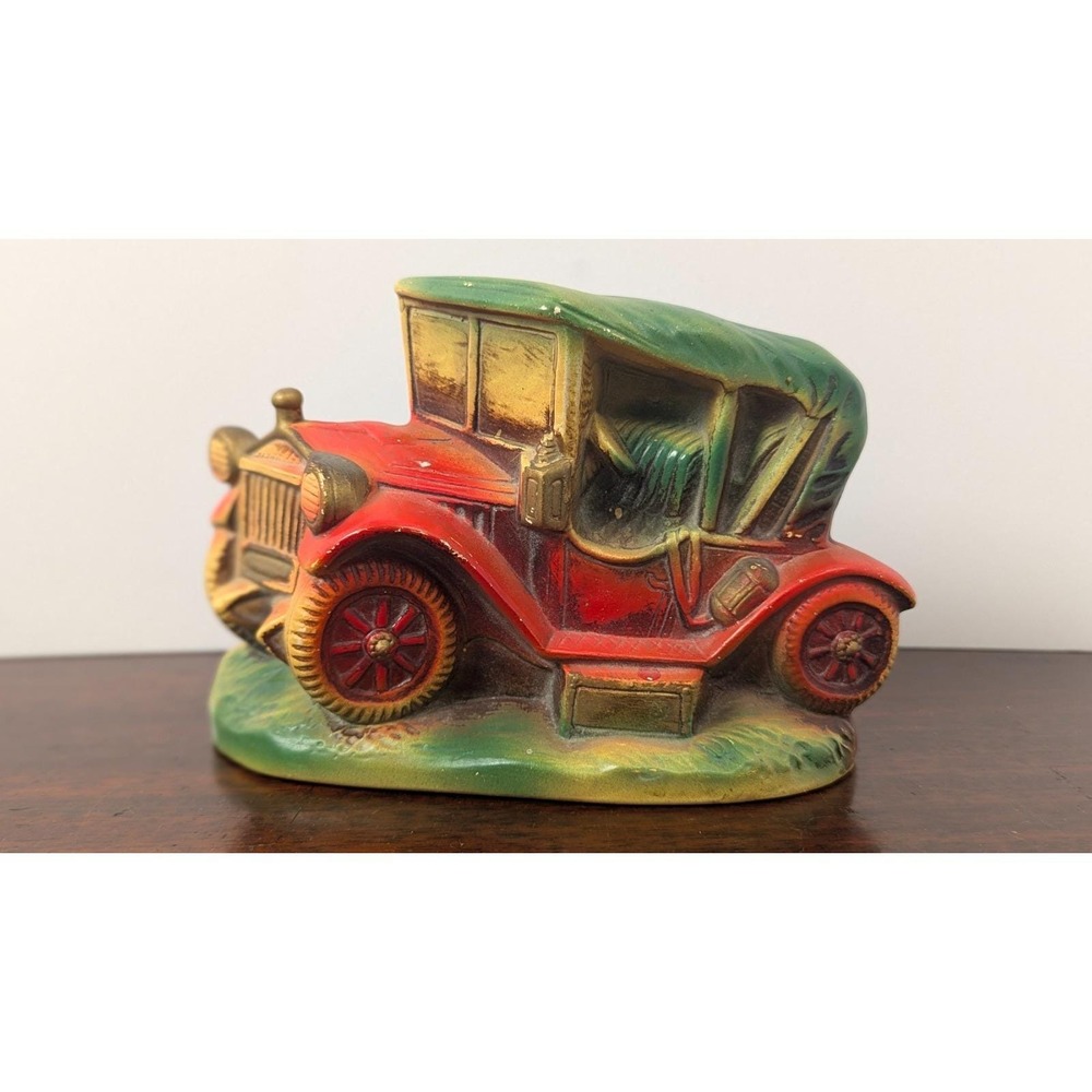 Vintage Antique Car Coin Banks Wall Hanging Tabletop Red Blue Pair Resin 7 Inch - Picture 11 of 16
